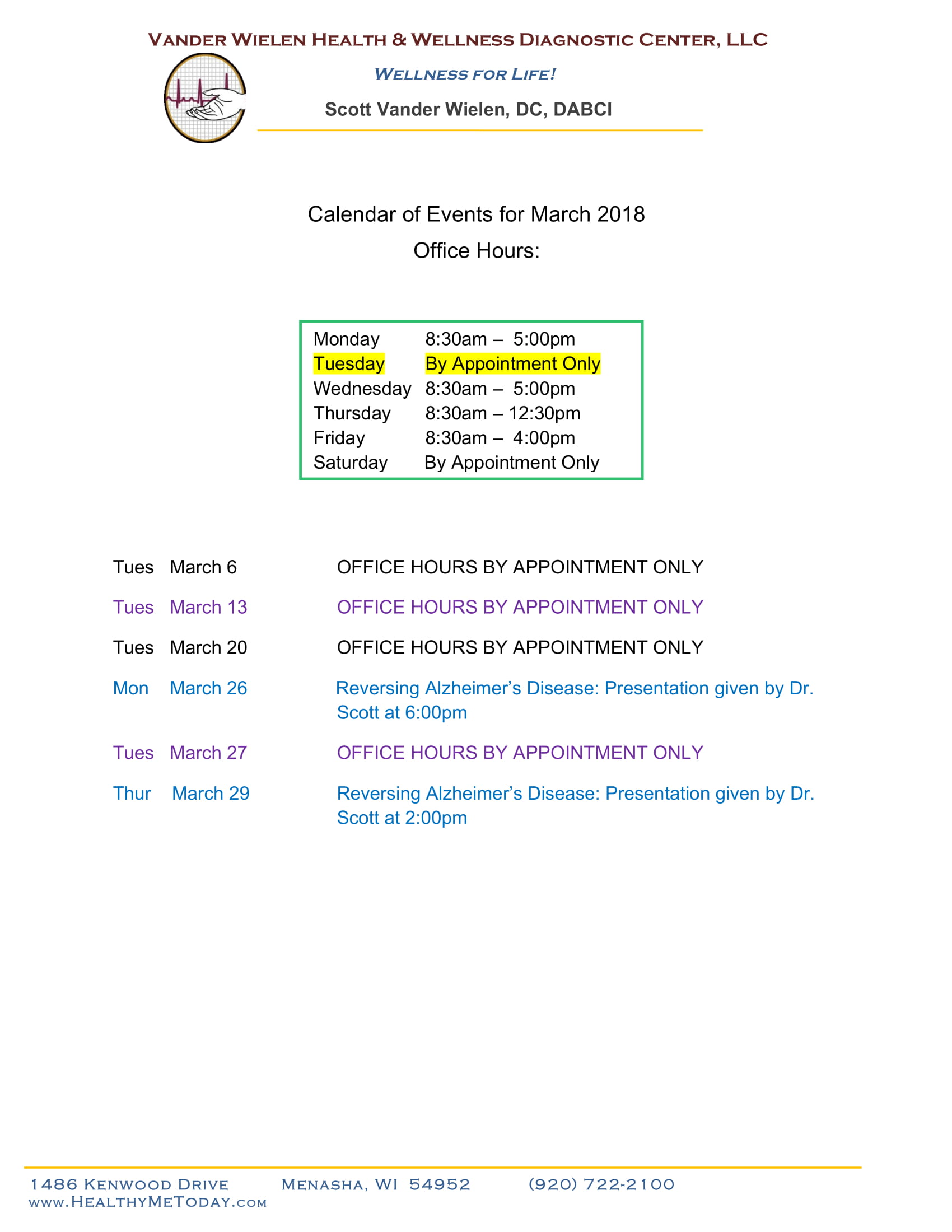 March 2018 Calendar of Events Naturopathic Practitioner