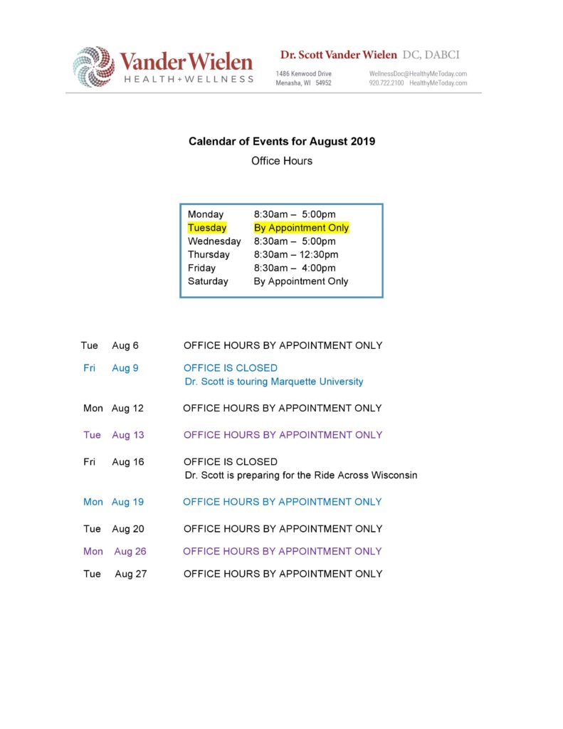 August 2019 Calendar of Events Naturopathic Practitioner